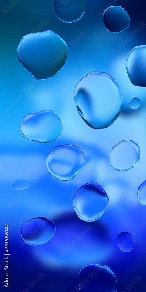 Abstract illustration - drops of water.Dark blue vertical background.