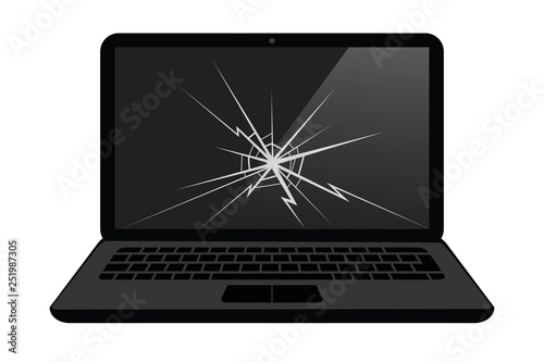 broken laptop display with crack vector illustration EPS10