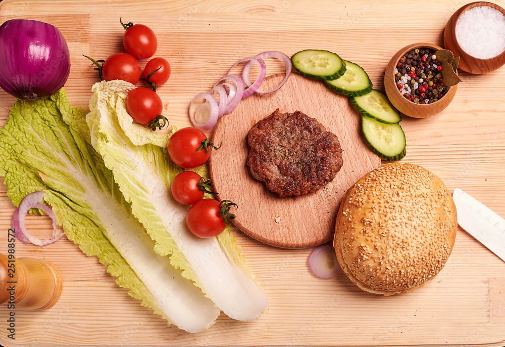 fresh baked bread with tomato and onion on wooden board fresh baked bread with tomato and onion on wooden board