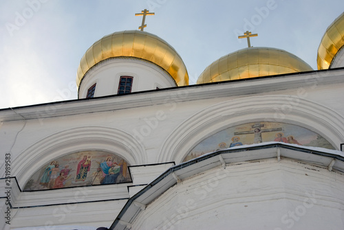 Dormition church. Kremlin in Dmitrov, old historical town in Moscow region, Russia. Color winter photo. Popular landmark.