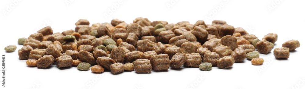 Dry dog food, granules isolated on white background Dry dog food, granules isolated on white background