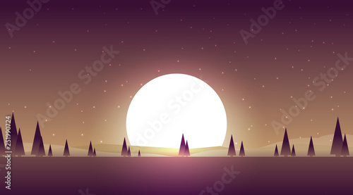 Flat vector banner with landscape. Background illustration