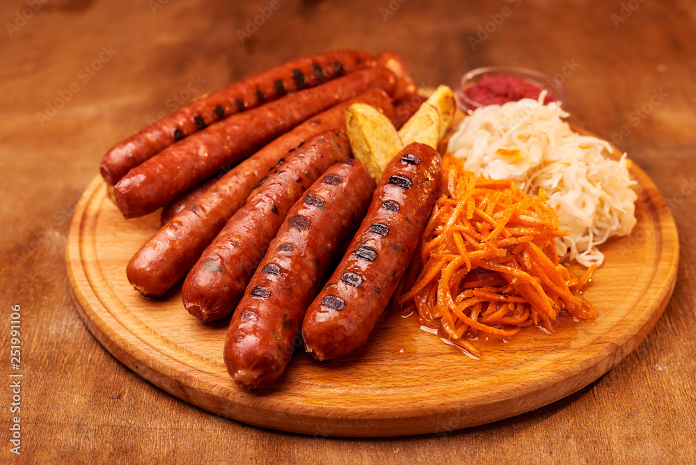 sausages on plate sausages on plate
