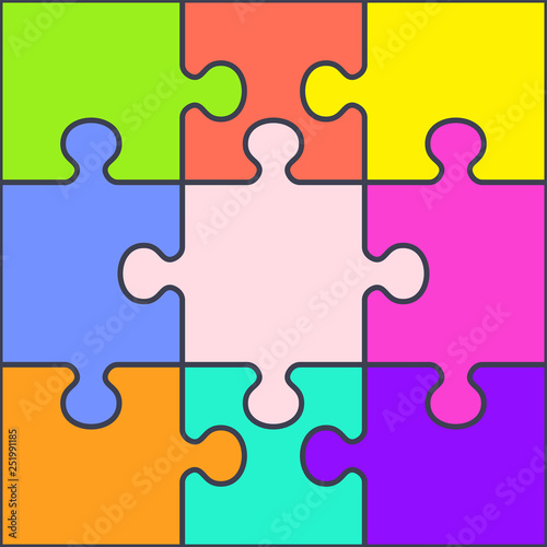 Bright puzzles. Flat vector cartoon illustration on a white background.