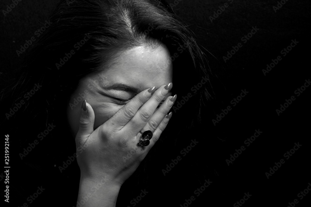 Beautiful asian woman black and white