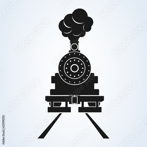 old train front icon vector on white background, steam train. old locomotive pictogram logotype.