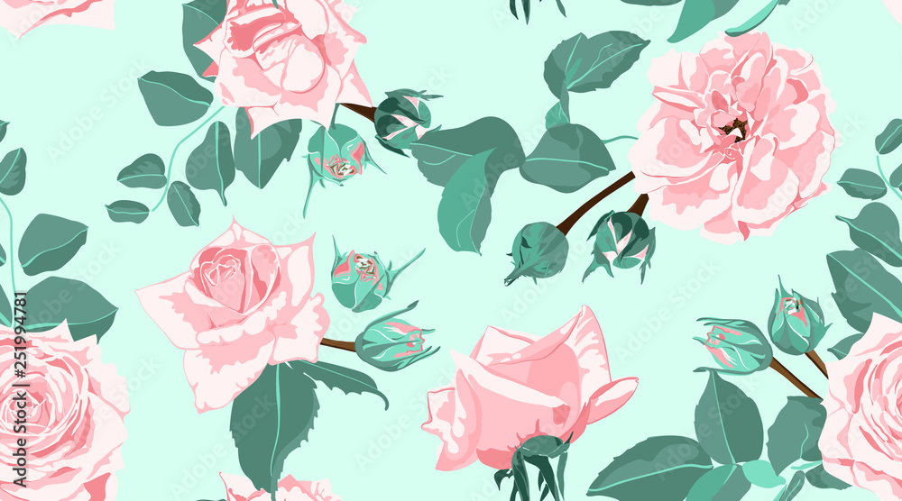 Vintage Roses, Seamless Floral Pattern.