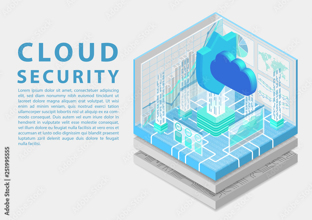 Cloud computing security concept with symbol of floating cloud and ...