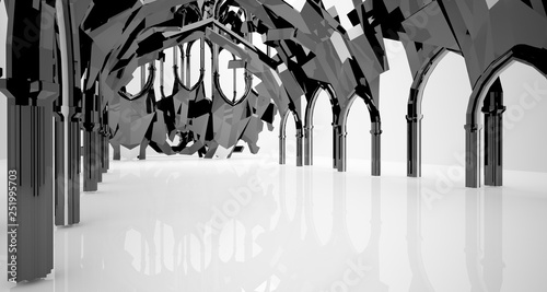 Abstract white and black gothic interior. 3D illustration and rendering.