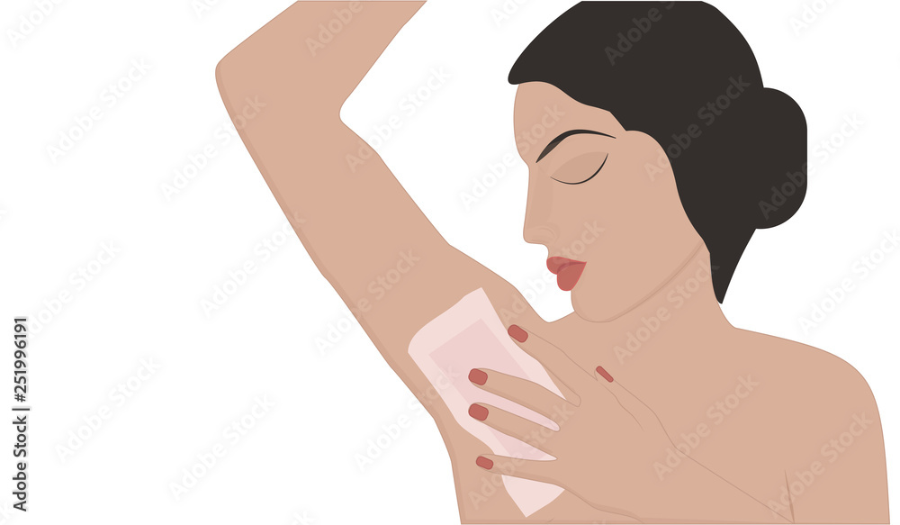 Personal Care - Woman removes waxed armpit hair - flat style - isolated on white background - vector Personal Care - Woman removes waxed armpit hair - flat style - isolated on white background - vector