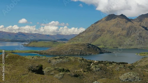 Rocky Mountain and Diamond Lake in the Mt Aspiring National Park at Wanaka, New Zealand photo