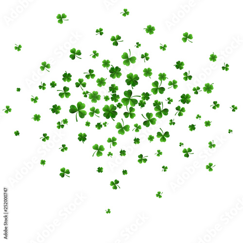 Saint Patrick's Day Border with Green Four and Tree 3D Leaf Clovers on White Background. Irish Lucky and success symbols. Vector illustration