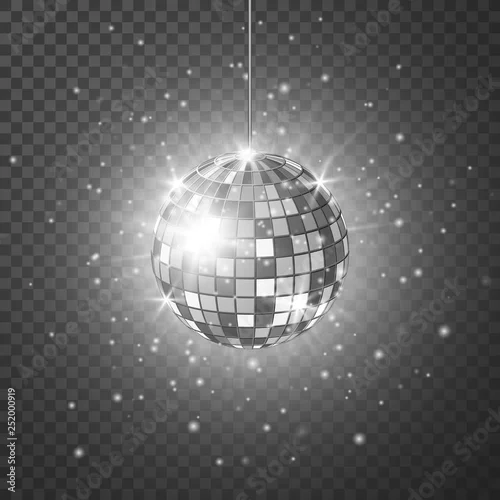 Obraz Disco or mirror ball with bright rays. Music and dance night party background. Abstract night club retro background 80s and 90s. Vector illustration
