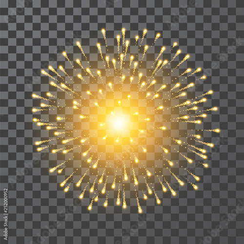 Fireworks. Festival gold firework. Vector llustration on transparent background