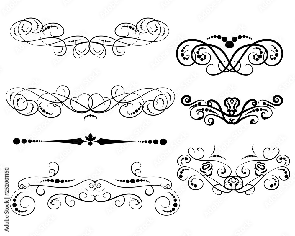 Set of decorative florish dividers, borders Set of decorative florish dividers, borders