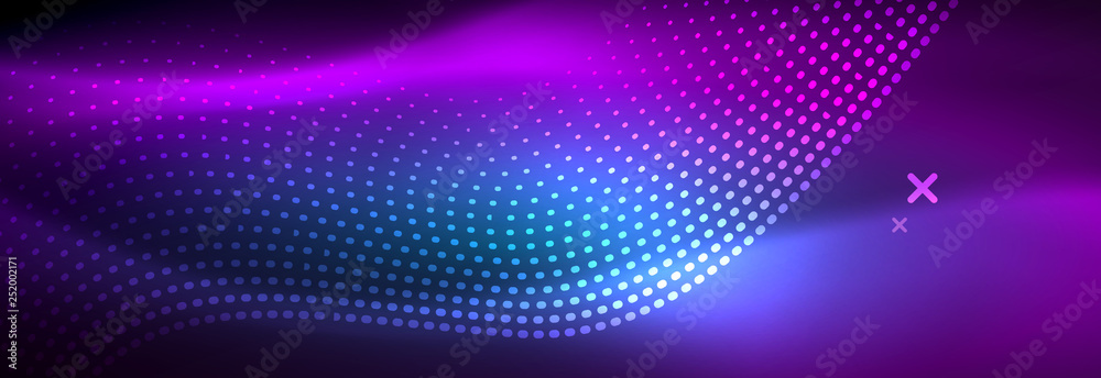 Glowing abstract wave on dark, shiny motion, magic space light. Vector techno abstract background Glowing abstract wave on dark, shiny motion, magic space light. Vector techno abstract background