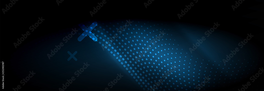 Obraz premium Glowing abstract wave on dark, shiny motion, Christmas and New Year magic space light. Techno abstract background