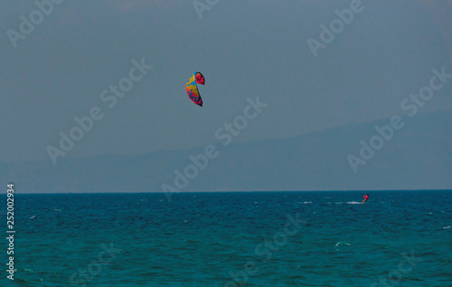Kite surfing on mediterranian
