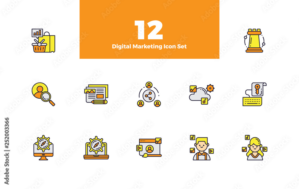 Digital Marketing Bundle Set Icon with Stroke Digital Marketing Bundle Set Icon with Stroke