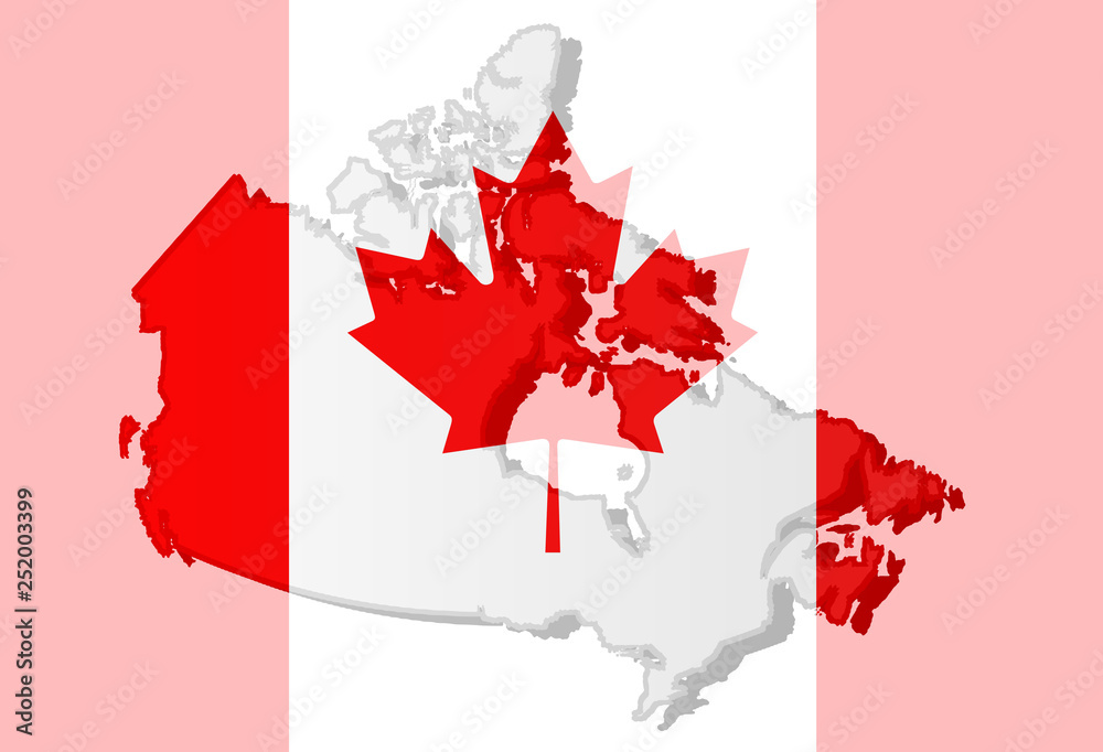 Graphic illustration of a Canadian flag with a cotour of itd brders Graphic illustration of a Canadian flag with a cotour of itd brders