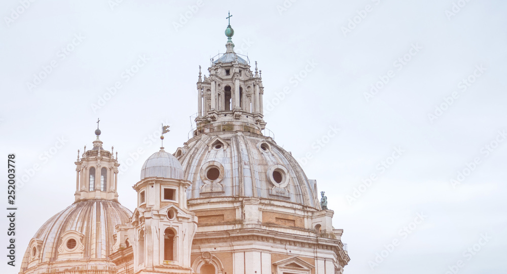 Old dome church in Rome city, Italy landmark