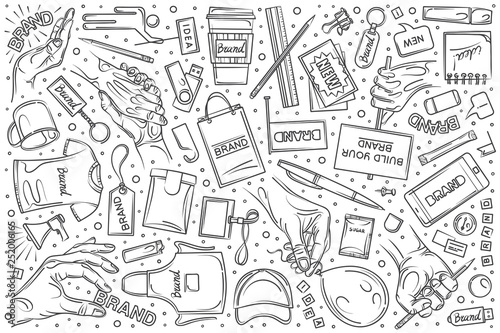 Hand drawn branding set doodle vector background