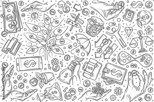 Hand drawn investment set doodle vector background