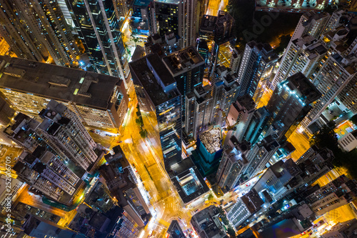 Top view of Hong Kong commerical district at night © leungchopan