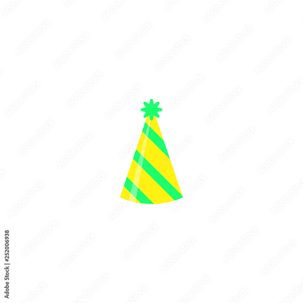 Colorful party hat isolated on white background. Accessory, symbol of the holiday. Birthday Colorful Cap vector illustration. EPS 10.