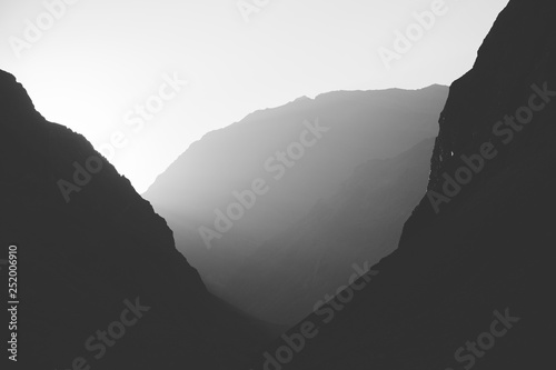 black and white sunset in the mountains