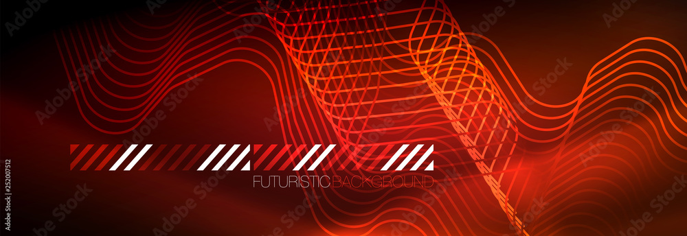 Neon glowing techno lines, hi-tech futuristic abstract background template with square shapes Neon glowing techno lines, hi-tech futuristic abstract background template with square shapes