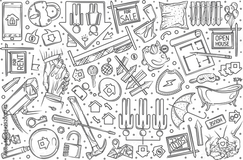 Hand drawn real estate set doodle vector background
