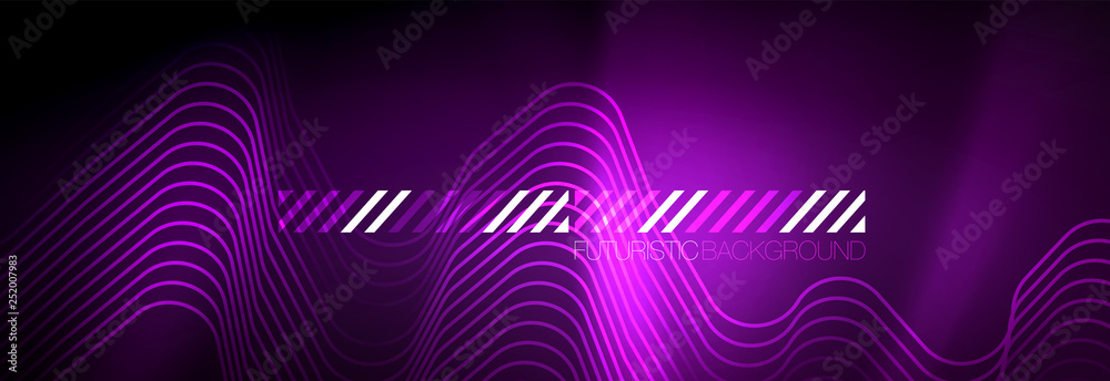 Glowing neon abstract lines, techno futuristic template
