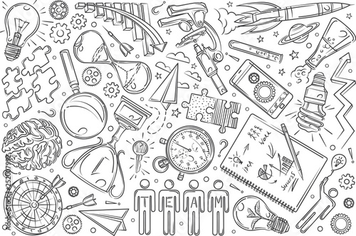 Hand drawn objects, concept of team communications.