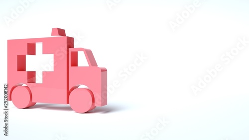 Red Ambulance Car Isolated On The White Background - 3D Illustration.