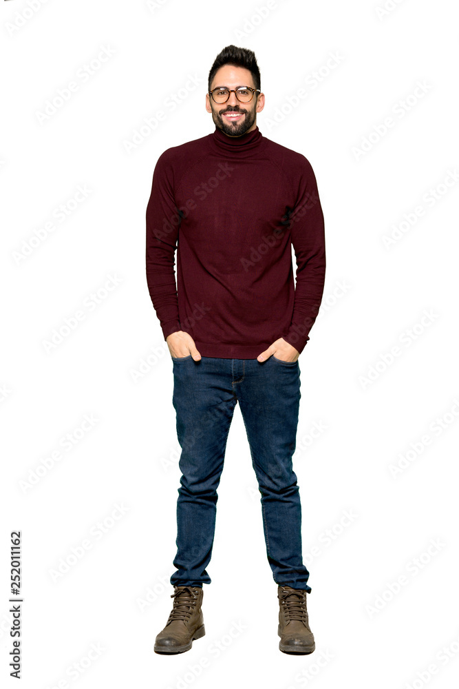 Full-length shot of Handsome man with glasses with glasses and happy on isolated white background Full-length shot of Handsome man with glasses with glasses and happy on isolated white background