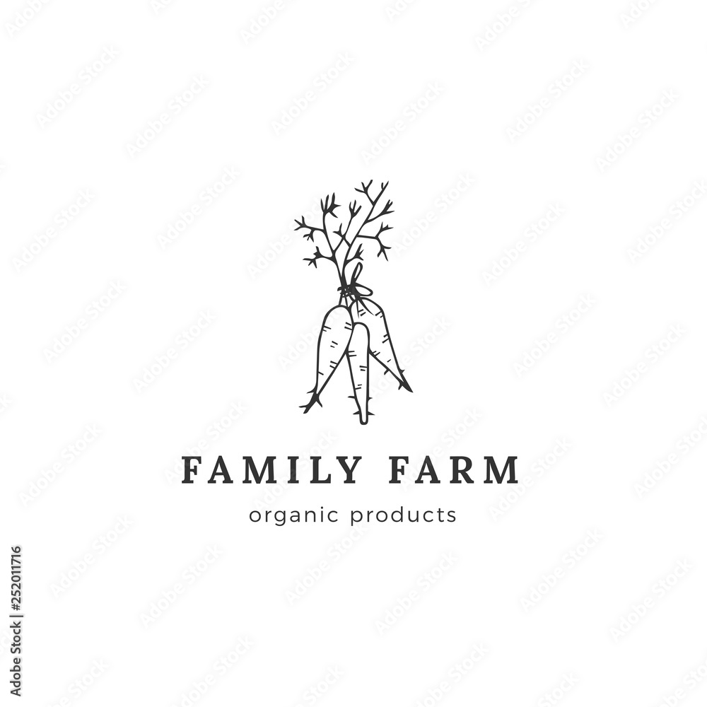 Farm logo template. Vector hand drawn object, carrot. Farm logo template. Vector hand drawn object, carrot.