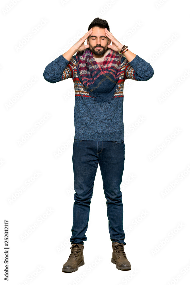 Full-length shot of Hippie man unhappy and frustrated with something on isolated white background Full-length shot of Hippie man unhappy and frustrated with something on isolated white background