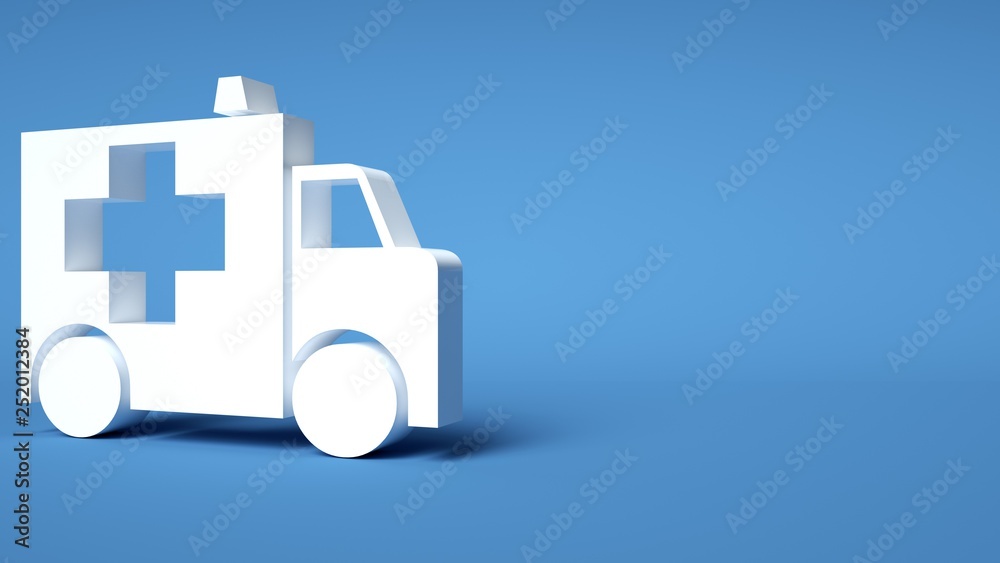 White Ambulance Car Isolated On The Blue Background - 3D Illustration. White Ambulance Car Isolated On The Blue Background - 3D Illustration.