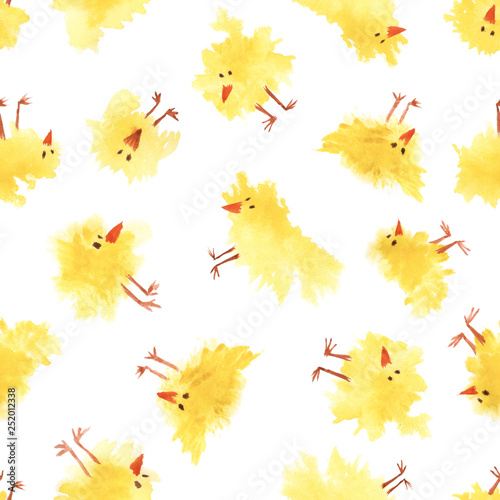 Chicken seamless pattern. Cute and funny print for baby design. Watercolor birds. Can use for Eastern design. Fabrics, textiles, wallpaper, packaging, scrapbooking, wrapping paper. © Elena
