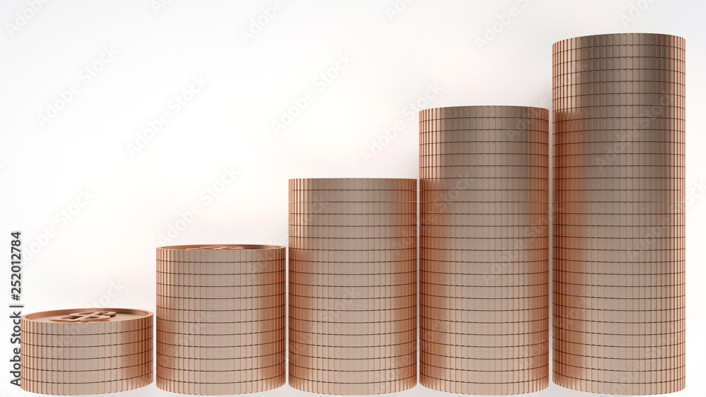 Golden Dollar Coins. Financial Diagram. Growing Business Concept Isolated On The White Background - 3D Illustration Golden Dollar Coins. Financial Diagram. Growing Business Concept Isolated On The White Background - 3D Illustration