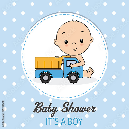 baby shower card. Boy with a truck