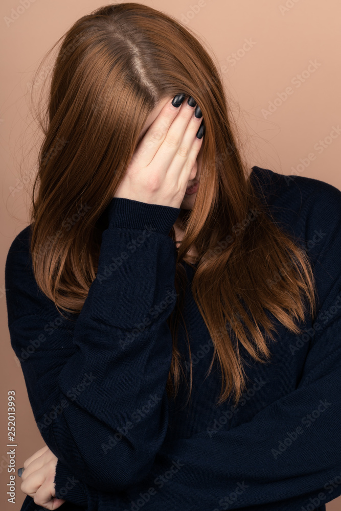 Girl with emotions sad anger mad scream