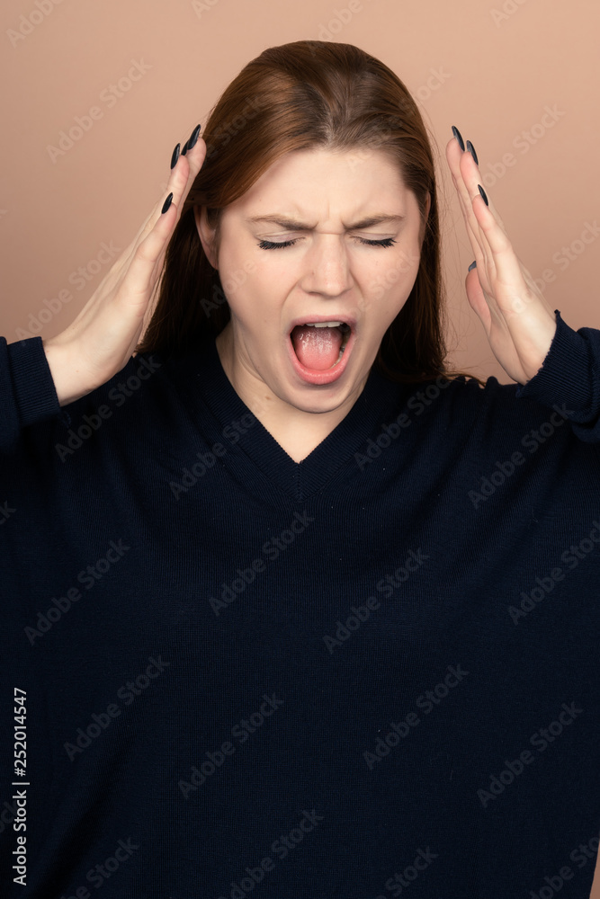 Girl with emotions sad anger mad scream Girl with emotions sad anger mad scream