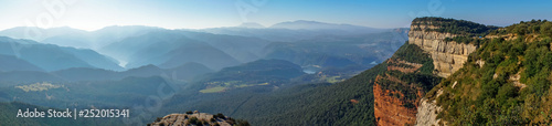 Tavertet, Catalonia / Spain - Feb 23, 2019: Panoramic view over the Sau Reservoir area from the Tavertet lookout