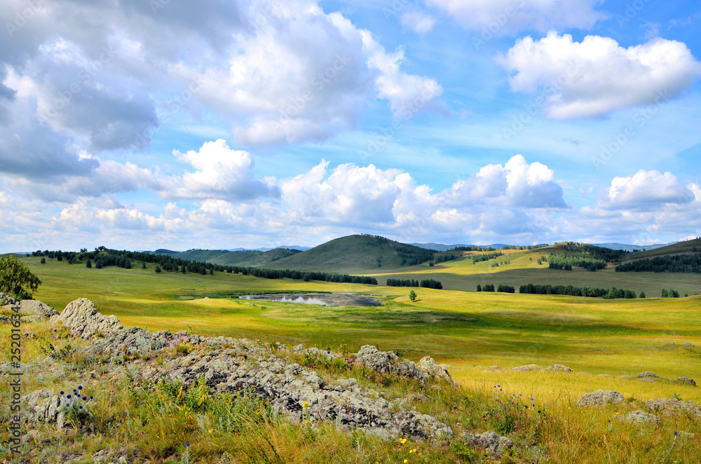 Fototapeta premium Summer tourist trip to the Ural mountains.