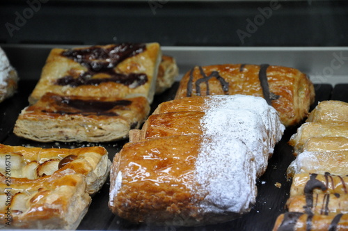 Danish pastries in bakery shop.