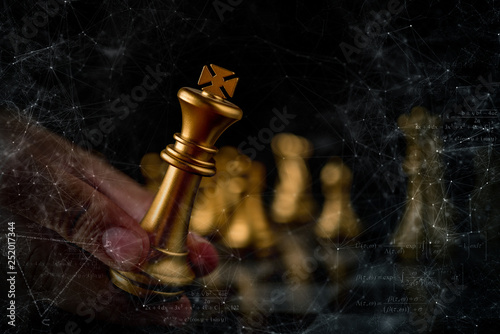 strategy ideas concept business futuristic graphic icon and golden chess board game black colot tone