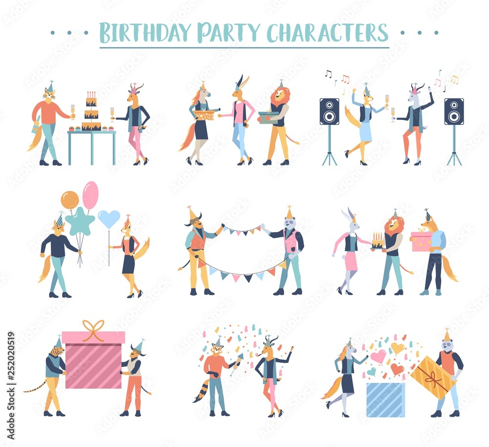 Birthday party people vector concept. Character illustration flat design