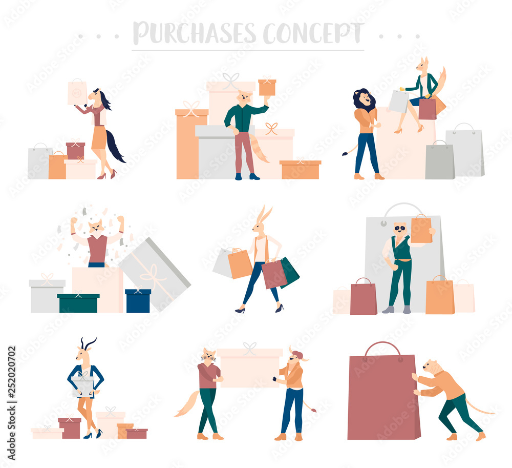 shopping people vector concept. Purchase illustration flat design